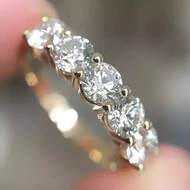 3.00 Ct Round Natural Diamond Eternity Wedding Band 14K Yellow Gold Size 6 7 8 9