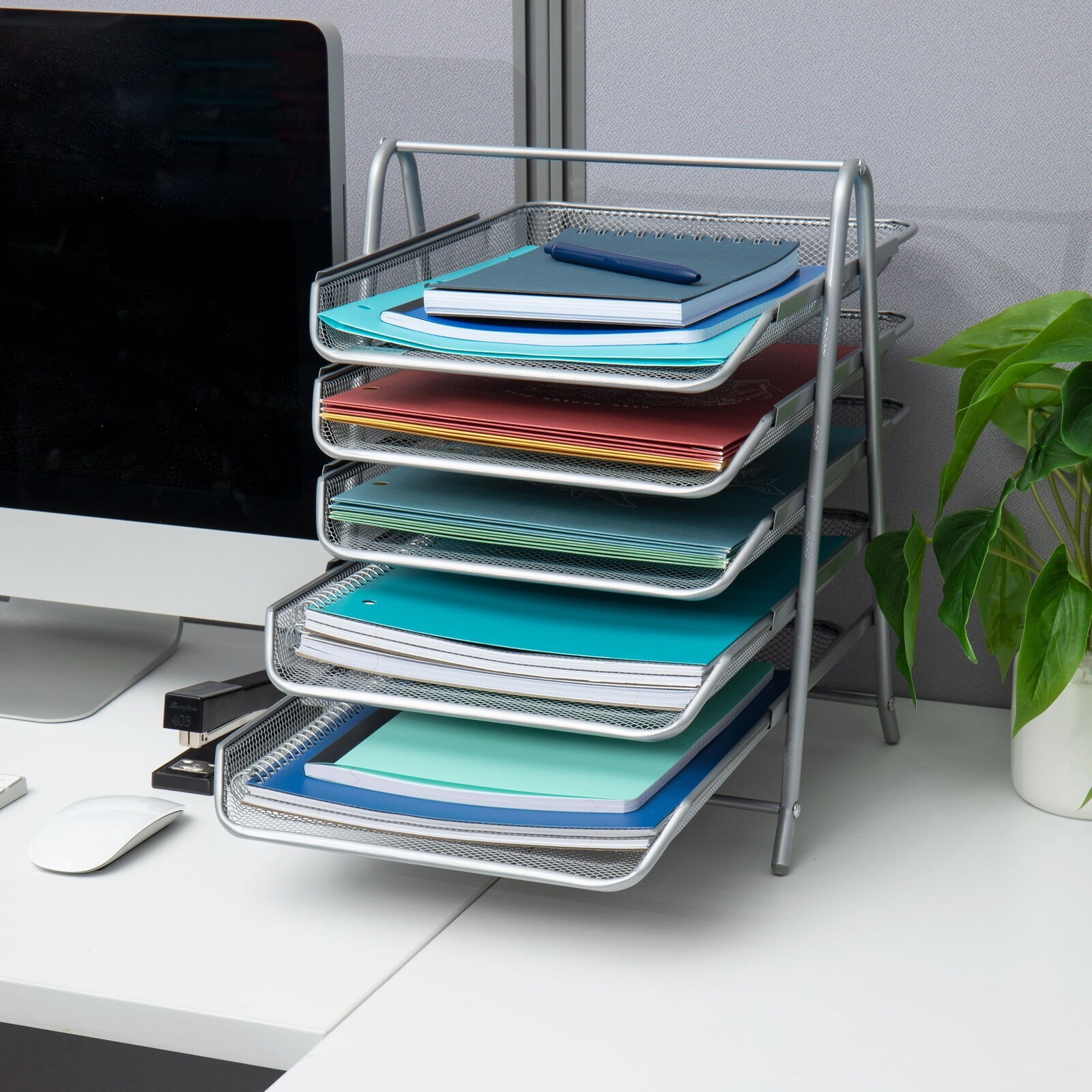 5-Tier Paper Tray Desktop Organizer File Storage Office Metal Mesh Lightweight