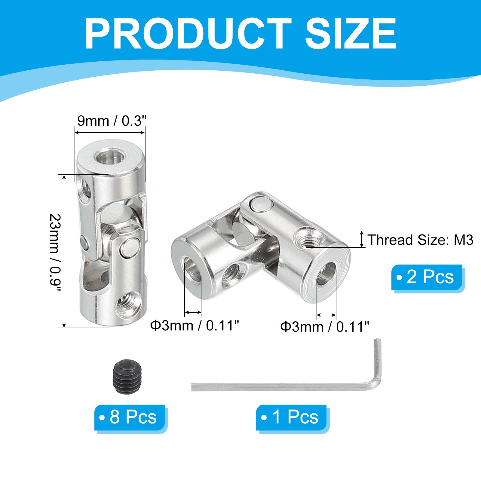 2 Pcs Rotatable Universal Steering Shaft 3mm to 3mm Inner Dia with M3 Screws