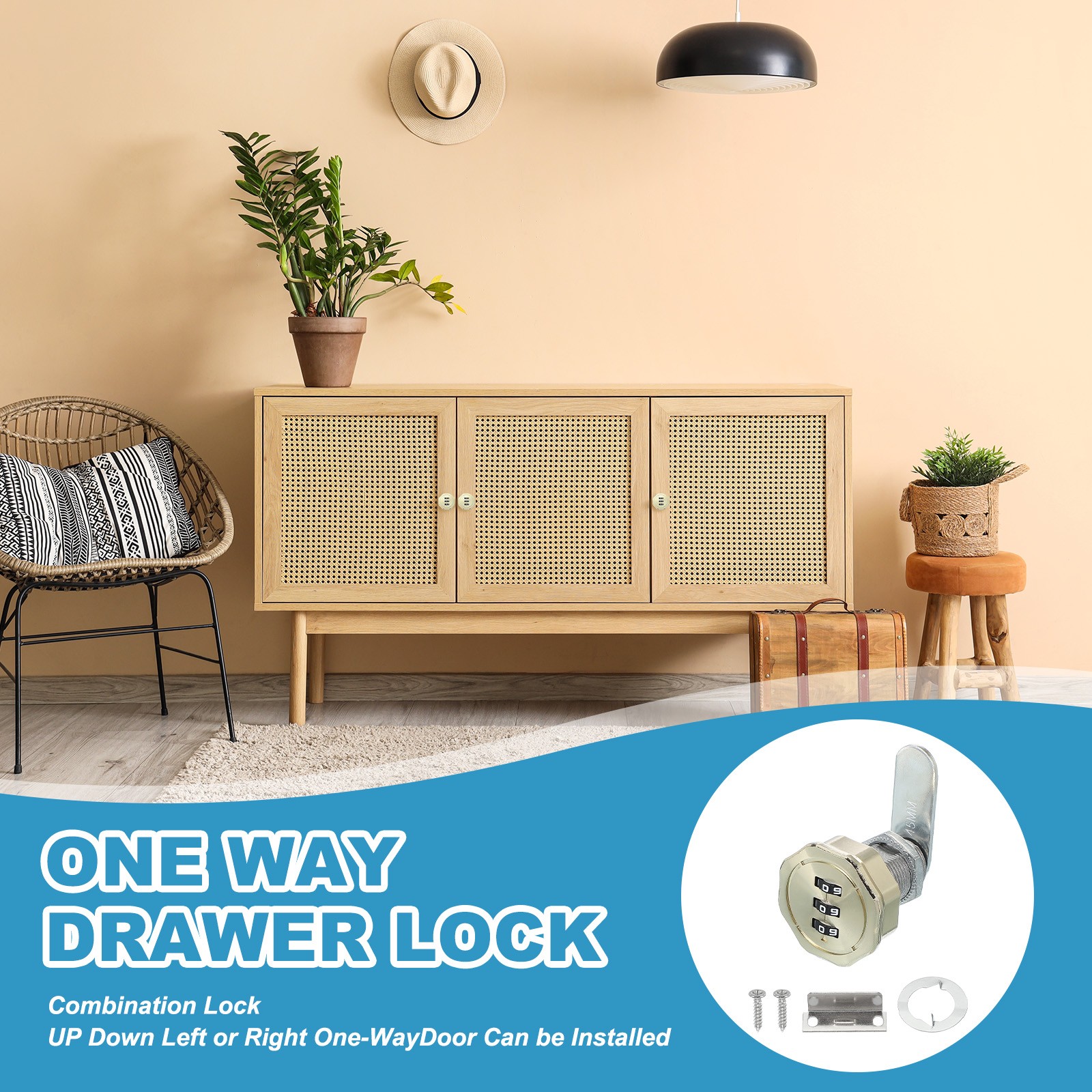2pcs cylinder lock for wardrobe 1\" combination code gold