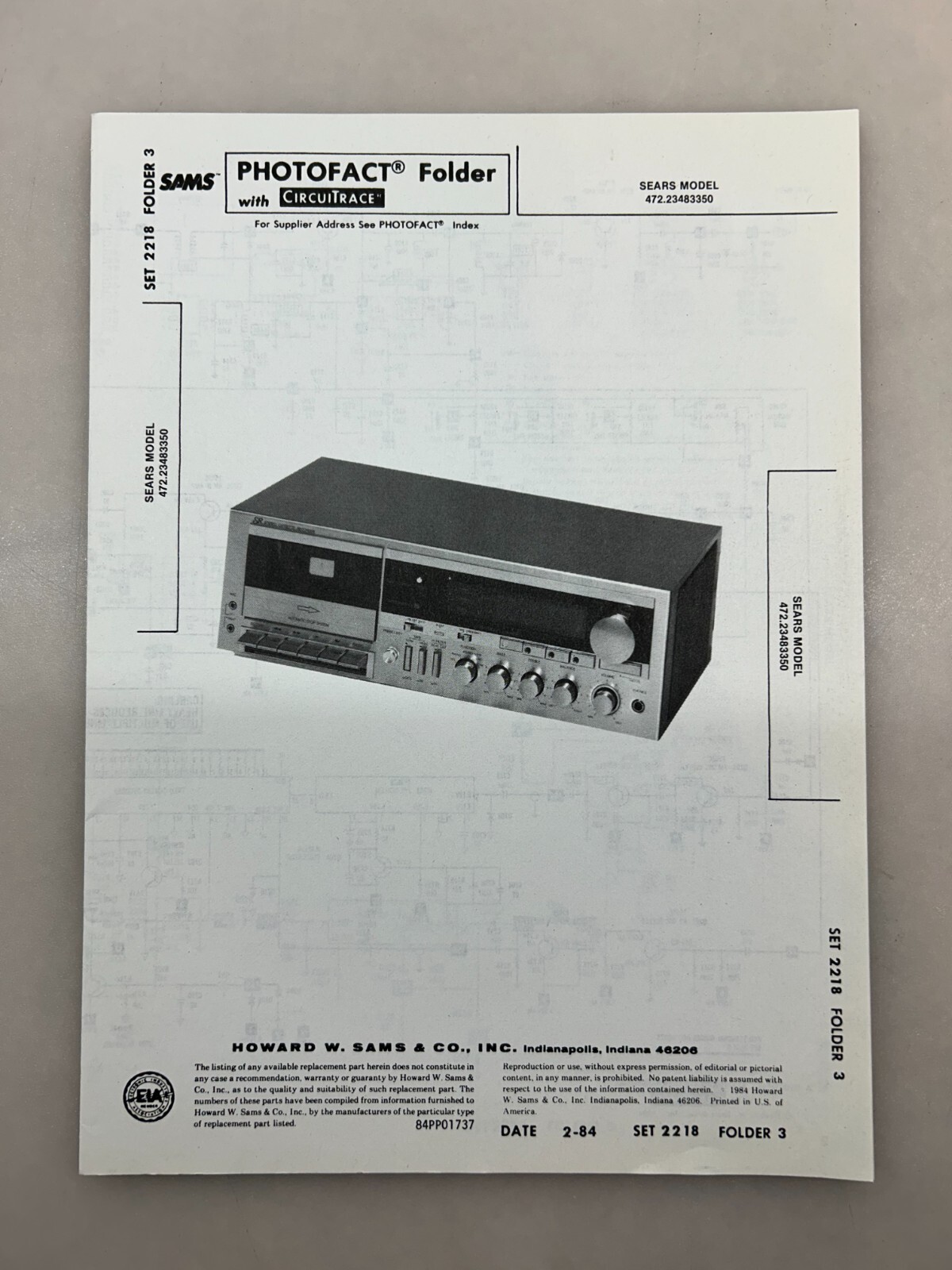 Sears 472.23483350 Service Manual Sams Photofact Free Shipping