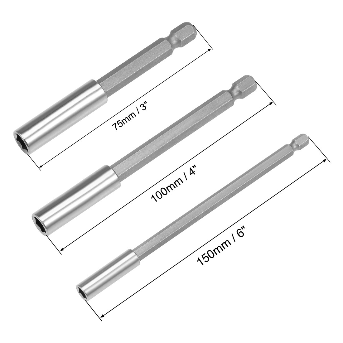 Magnetic Tip Extensions 3" 4" 6" Quick Release 1/4" Hexadecimal 6pcs