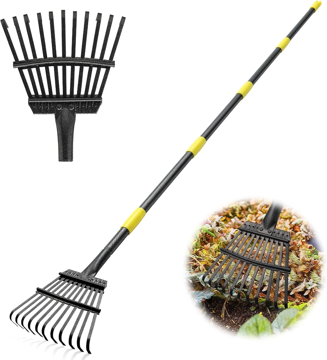Heavy-Duty Leaf Rake with Adjustable 6ft Handle - 8.5