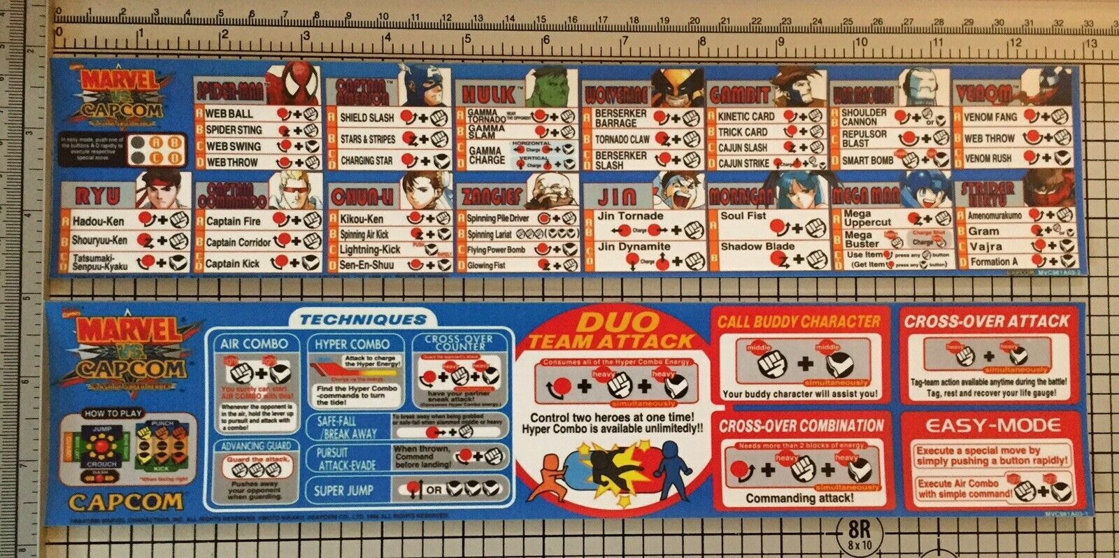 Marvel vs Capcom Arcade Marquee 26"x8" and Moves and Instruction Sticker Sheets