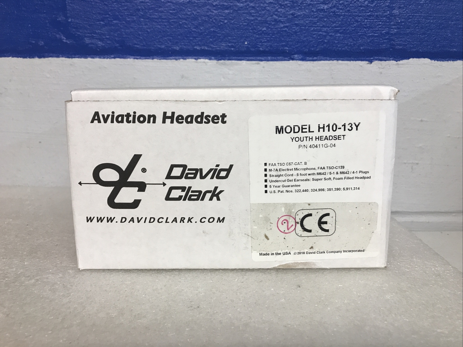 David Clark Model H10-13Y Youth Aviation Headset 40411G-04 Dual Plugs New W/ Box