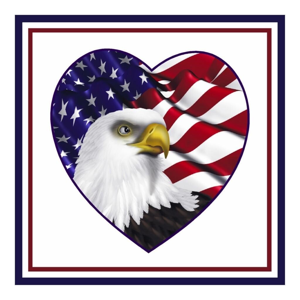 Love USA Eagle Heart American Flag Counted Cross Stitch Chart Pattern