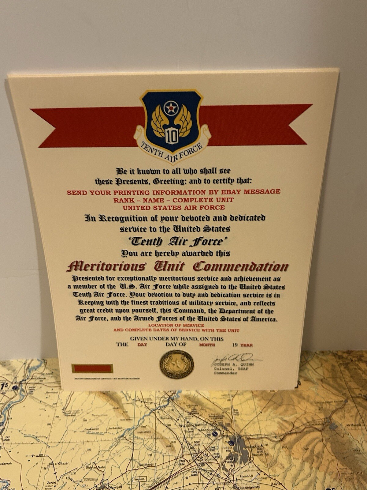 U.S. AIR FORCE / 10TH AIR FORCE - MERITORIOUS UNIT COMMENDATION CERTIFICATE