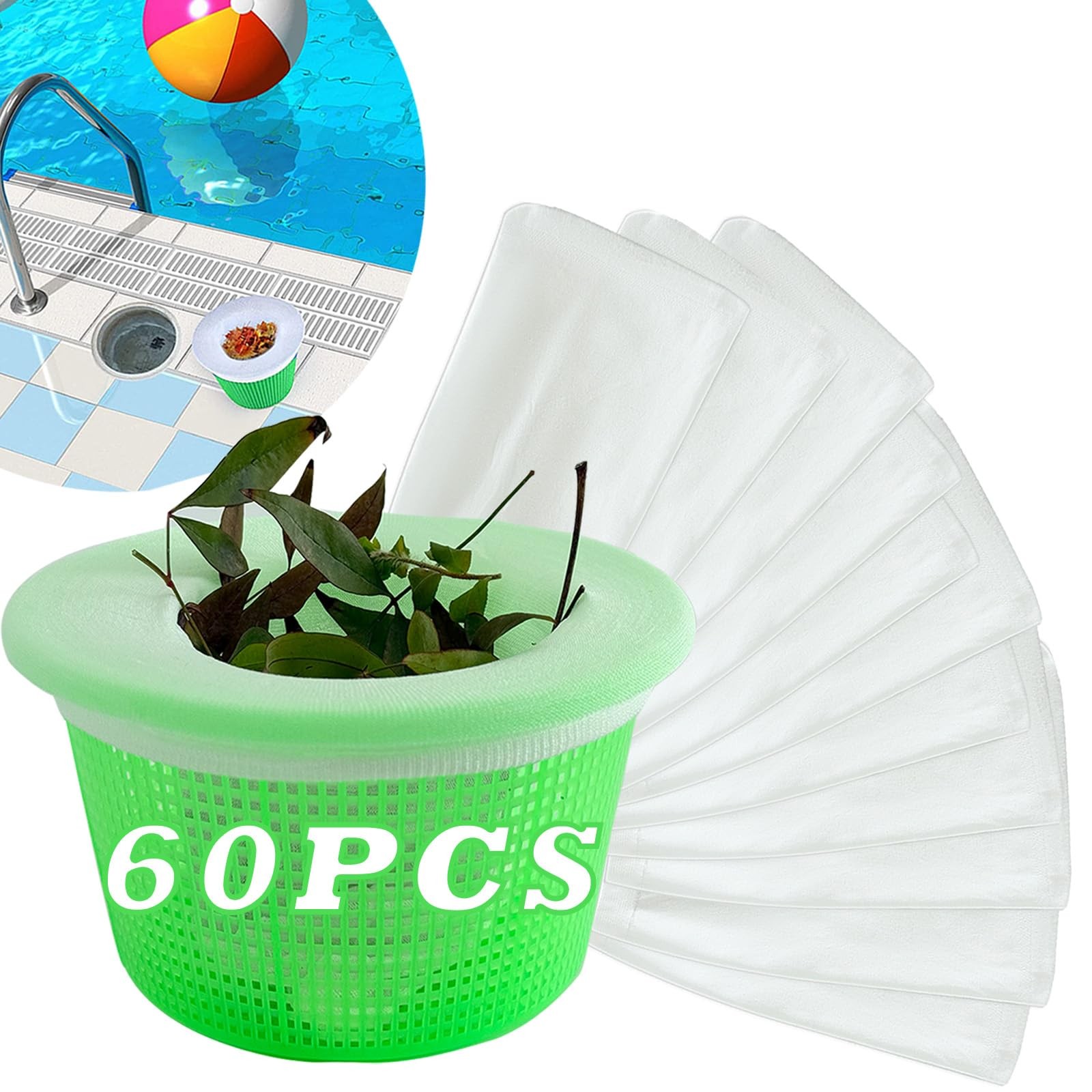 YOLAAH 60PCS Pool Skimmer Socks Above Ground and Inground Pool, 60pcs, white