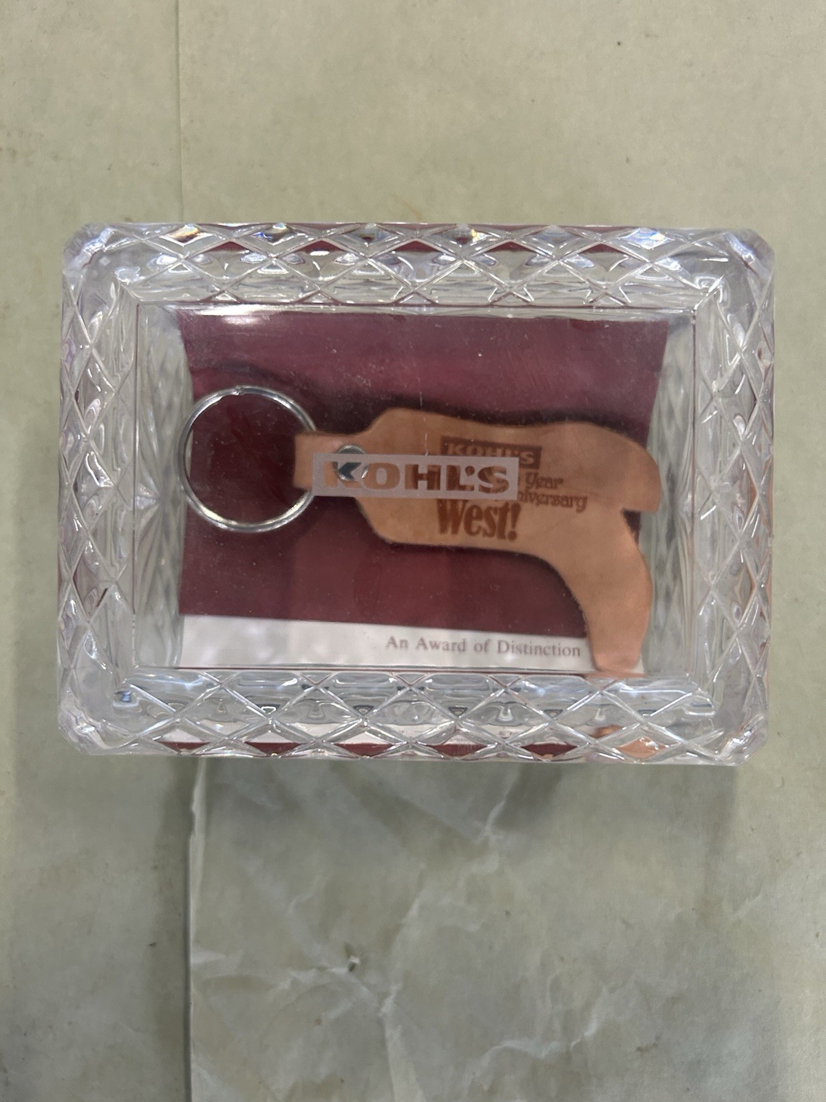 Kohl’s Crystal Awards Box 4.5 X 3.5 With Leather Keychain
