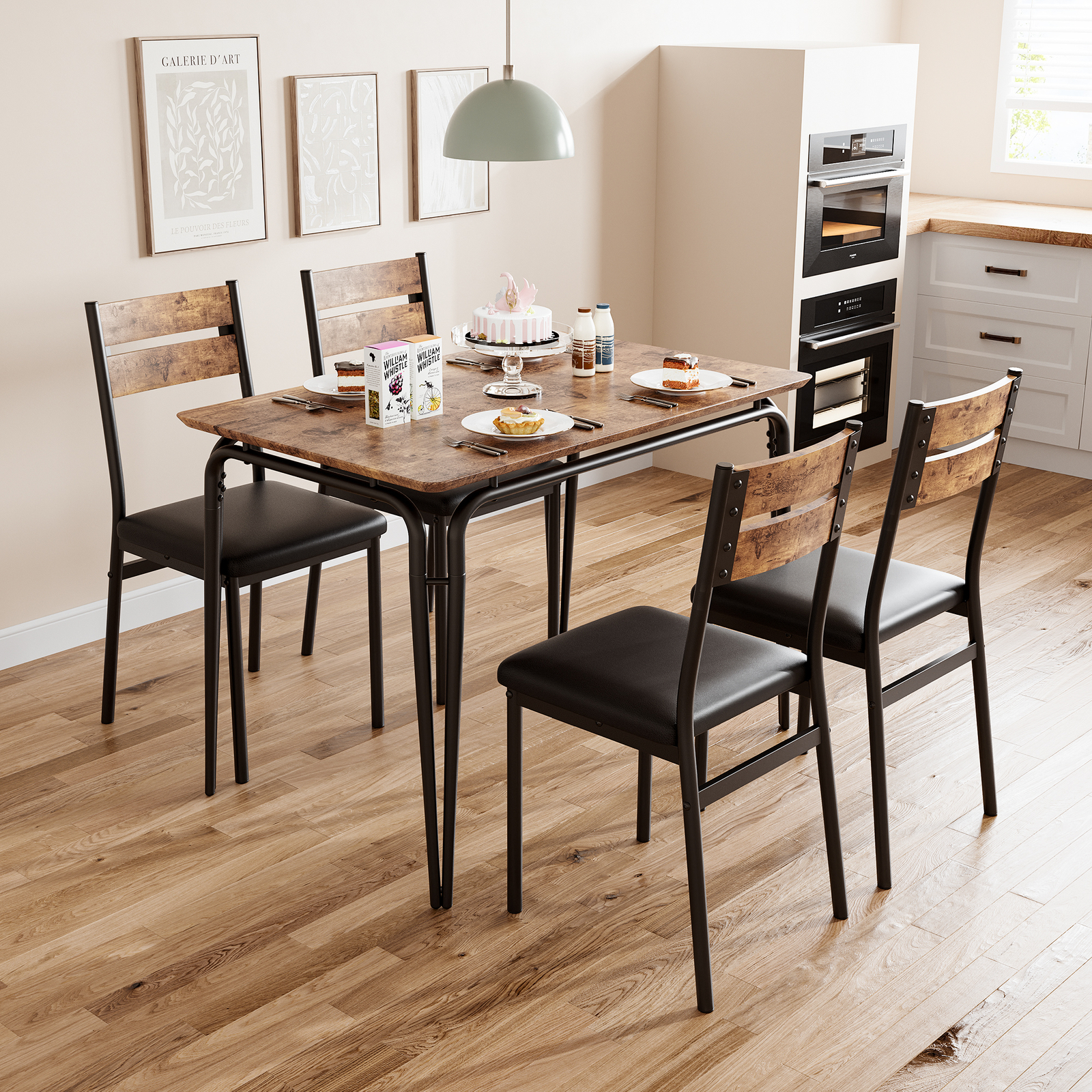 5pcs Dining Table Set,Kitchen Table With Upholstered Chair Dining Room Table Set