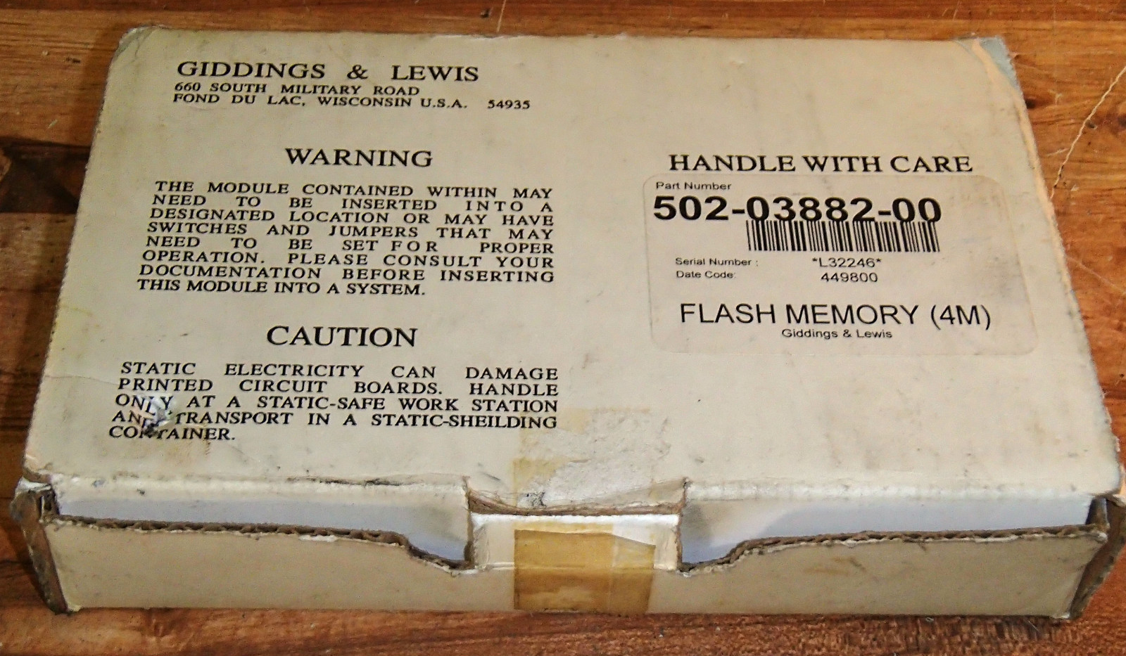 **NIB** Giddings and Lewis Flash Memory 4M 502-03882-00 _ 5020388200