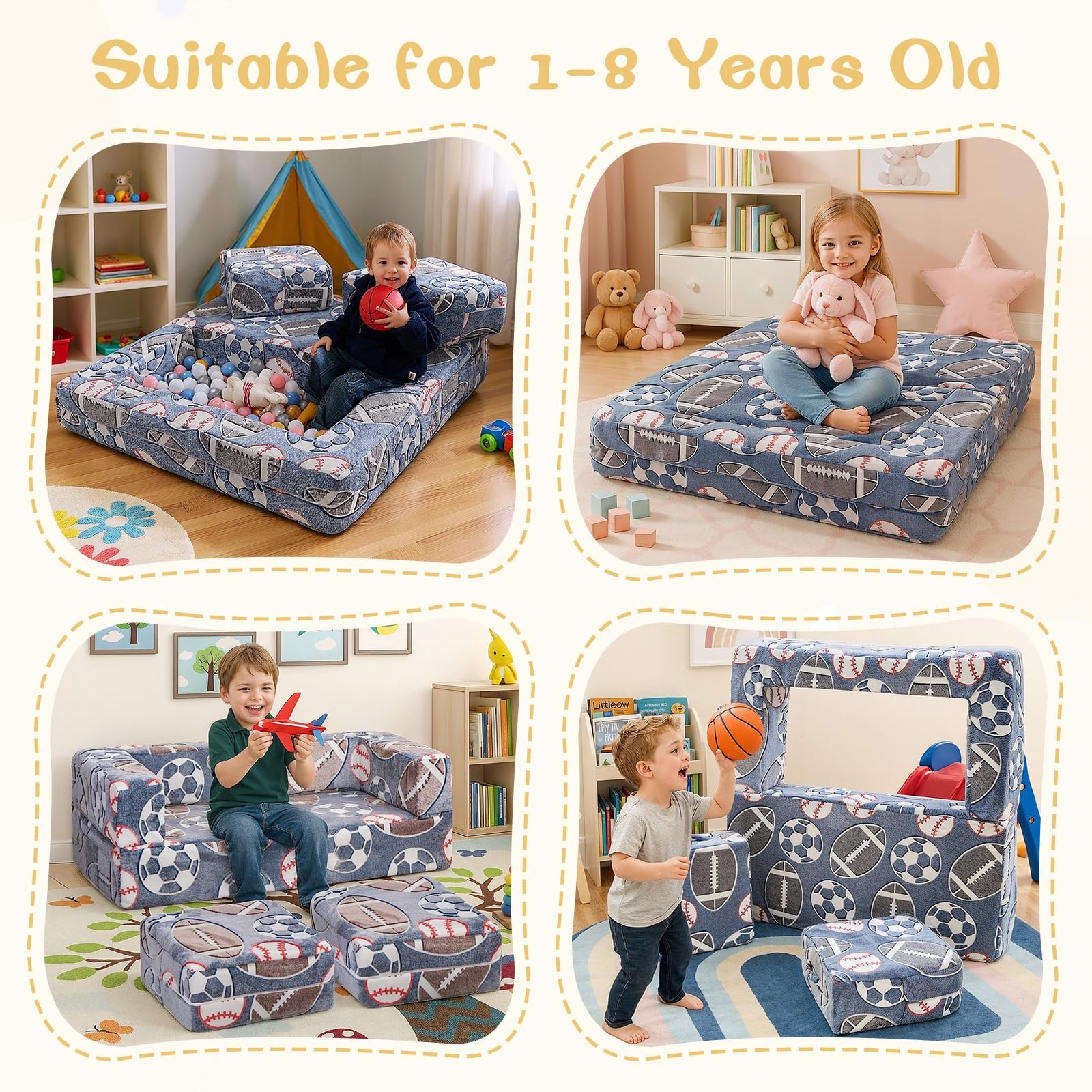 Modular Play Couch, Glow in Dark Sofa, Sectional Sofa, Play Couch Fold Out Ki...