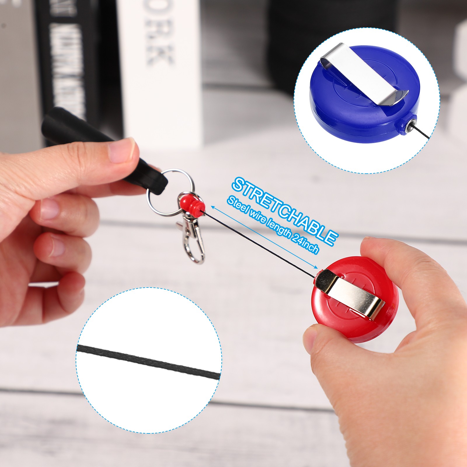 Retractable Pen Holder, 4pcs Pull Pen Pencil Holder Elastic Silicone, Blue