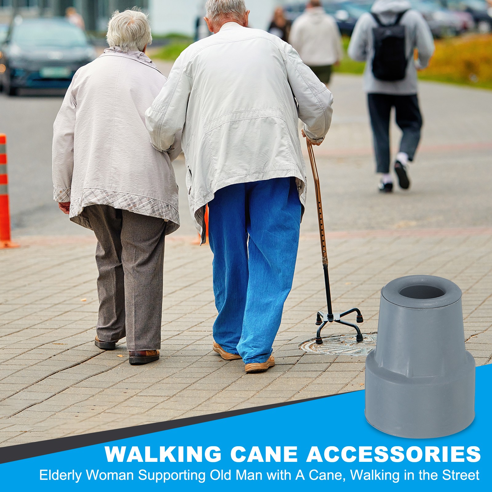 Quad Cane Tips 3/4 Inch, 4 Pcs Walking Cane Accessories, Gray(Style 2)