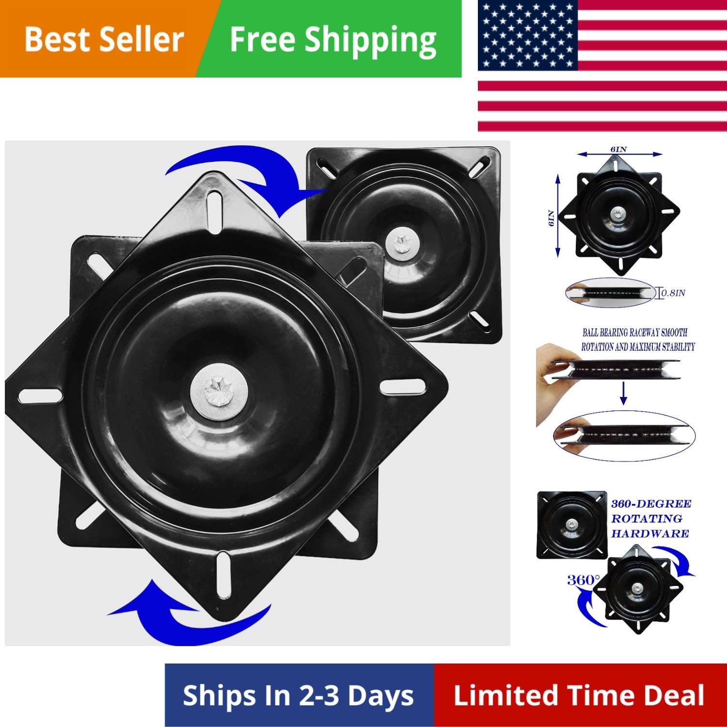 2Pack Heavy Duty Bar Stool Swivel Plate, 6Inch Chair Base With Solid Ring of ...