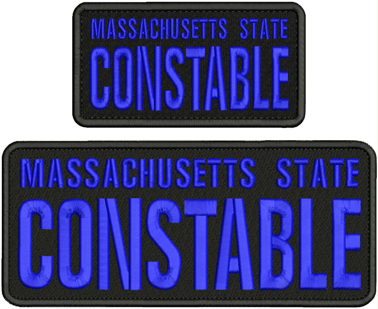 MSSACHUSETTS S CONSTABLE EMB PATCH 4X10 AND 3X6 HOOK ON BACK BLACK/BLUE