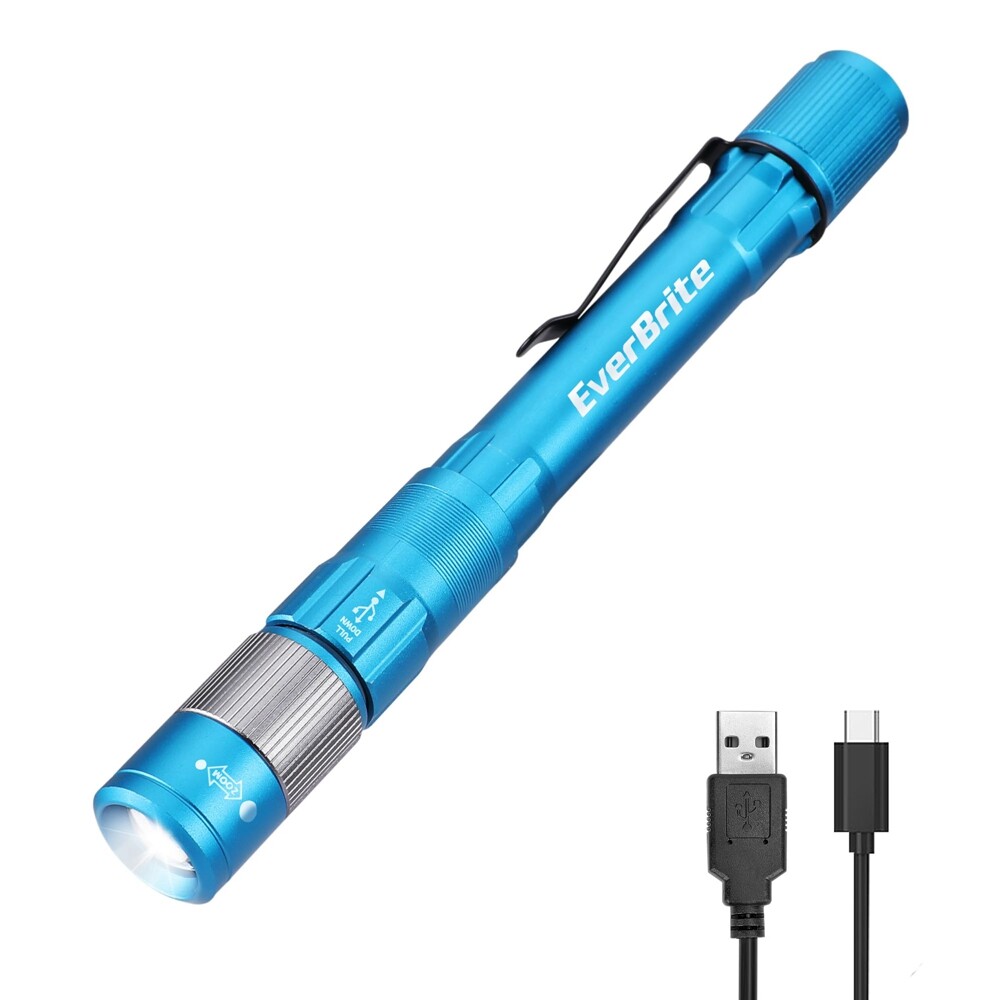EverBrite Pen Light Rechargeable LED Pen Flashlight 300LM Zoomable w/USB-C Cable
