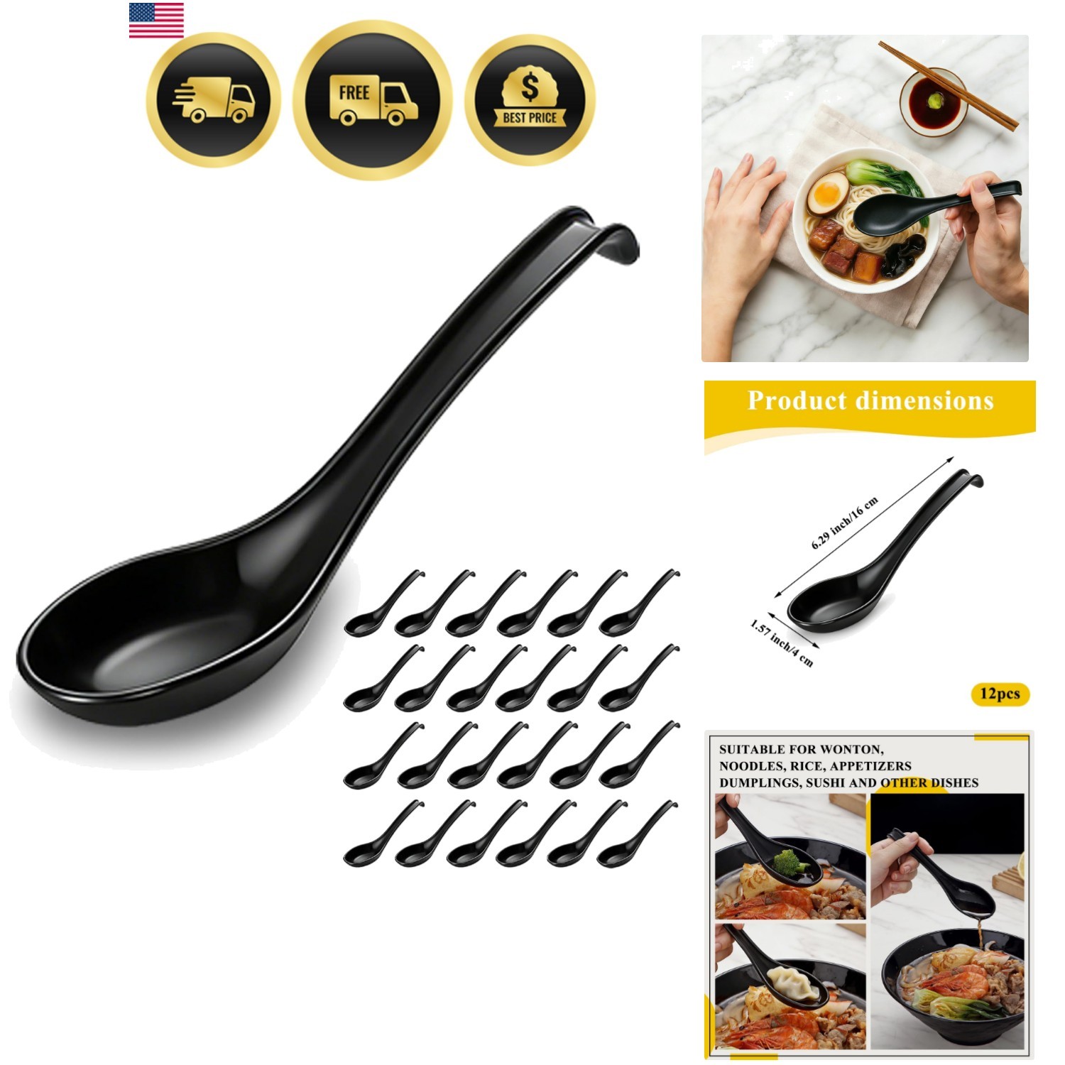 Asian Soup Spoon Set of 24 with Long Handle Easy to Hold, Unbreakable Plastic...