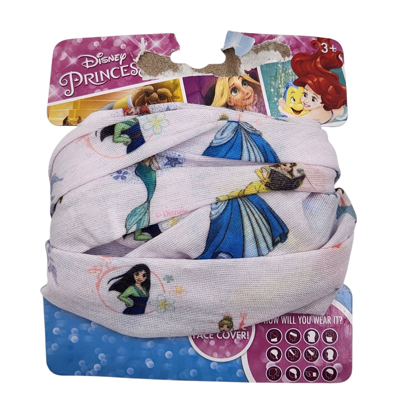 Disney Princess Protective Headband Face Cover Multicolor Washable Reusable 3+