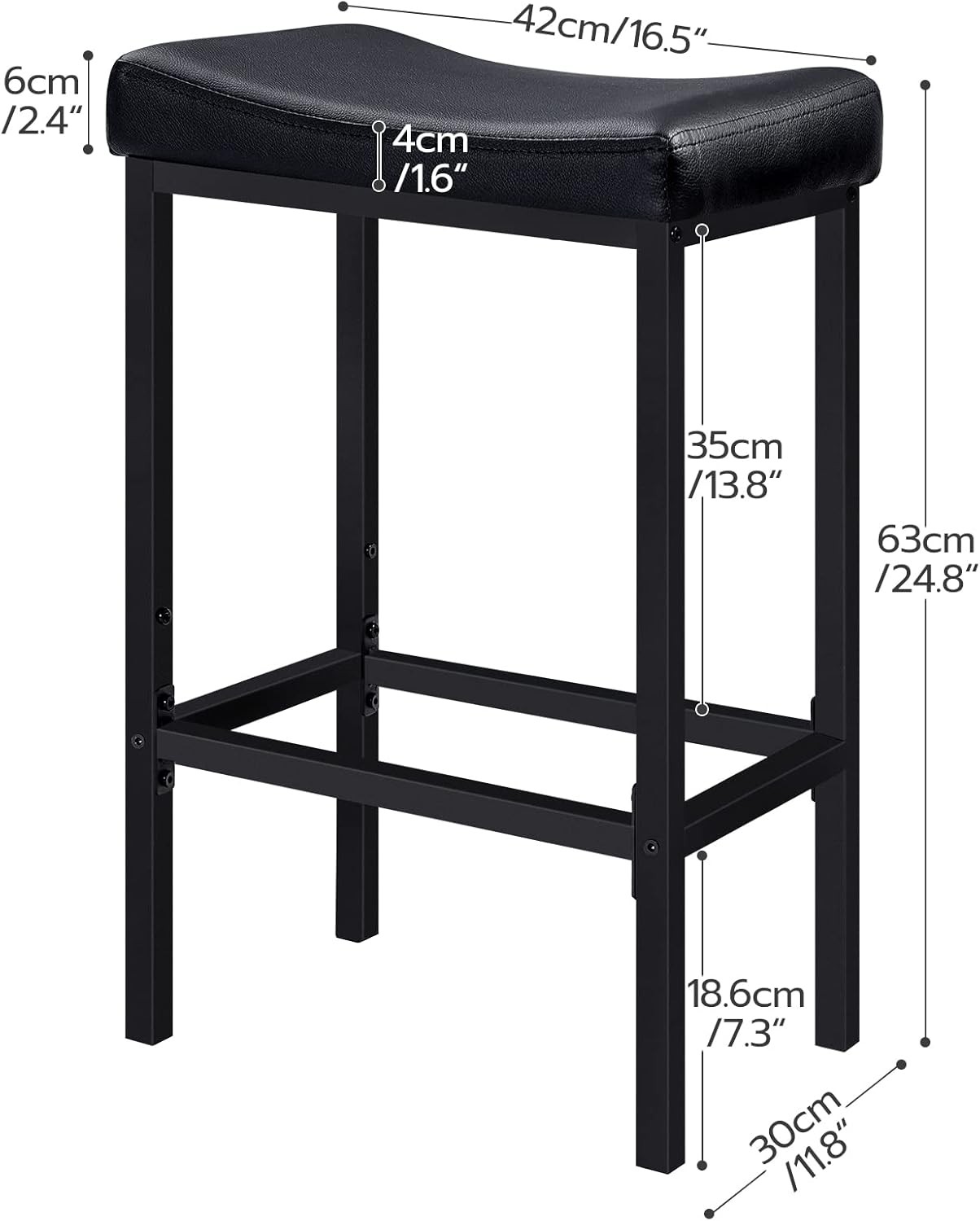 Bar Stools Set of 2 Bar Chairs Counter Height Stools Saddle Barstools W/ Curved