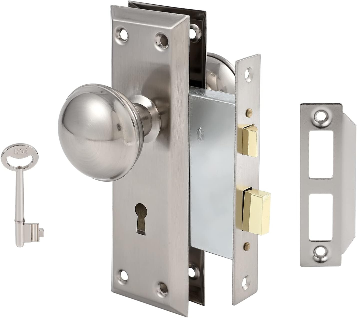 Mortise Lock Set for Interior Door, Vintage Mortise(1 Pack), Brushed Nickel