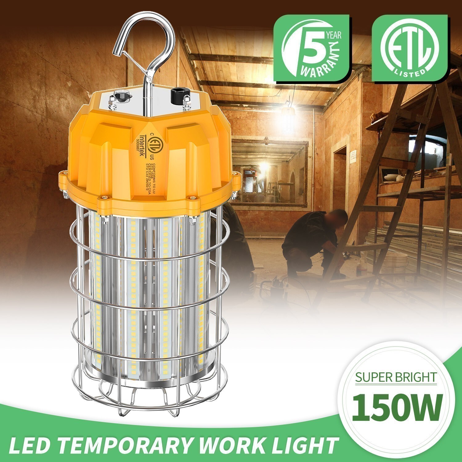 150 Watt LED Temporary Work Light 22500 Lumens Portable Garage Work Lamp US Plug