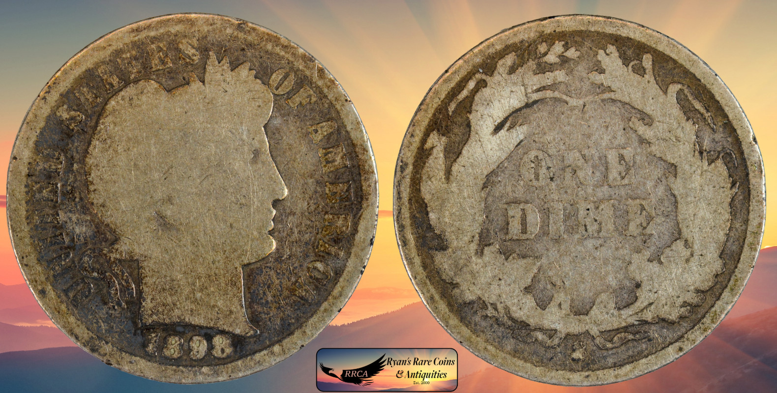 1898 S Barber Dime, Good Condition, Silver, Ryan's Rare Coins & Antique, C8735