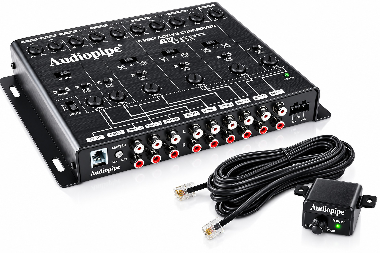 Audiopipe XV6V15 6-Way Active Car Crossover 15V Line Driver w/ Remote Bass Knob