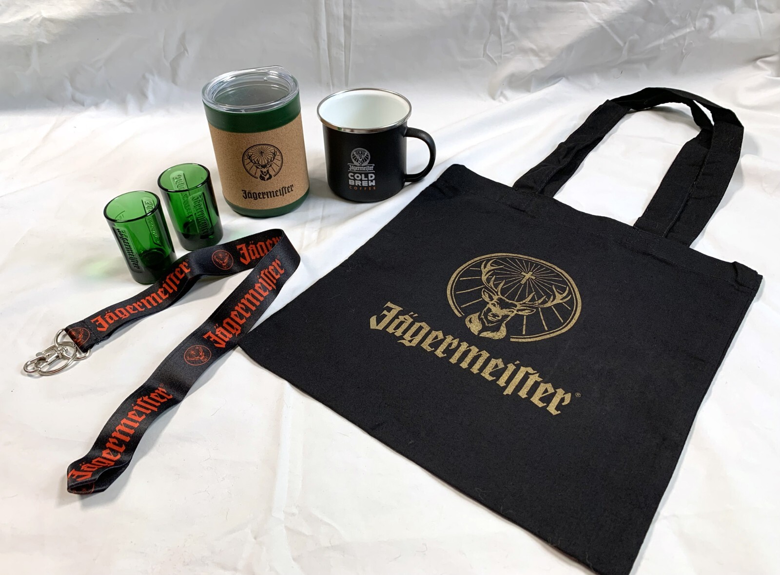 New Jagermeister Lot Shot Glasses Lanyard Mug Tote Bag Insulated Cup Swag