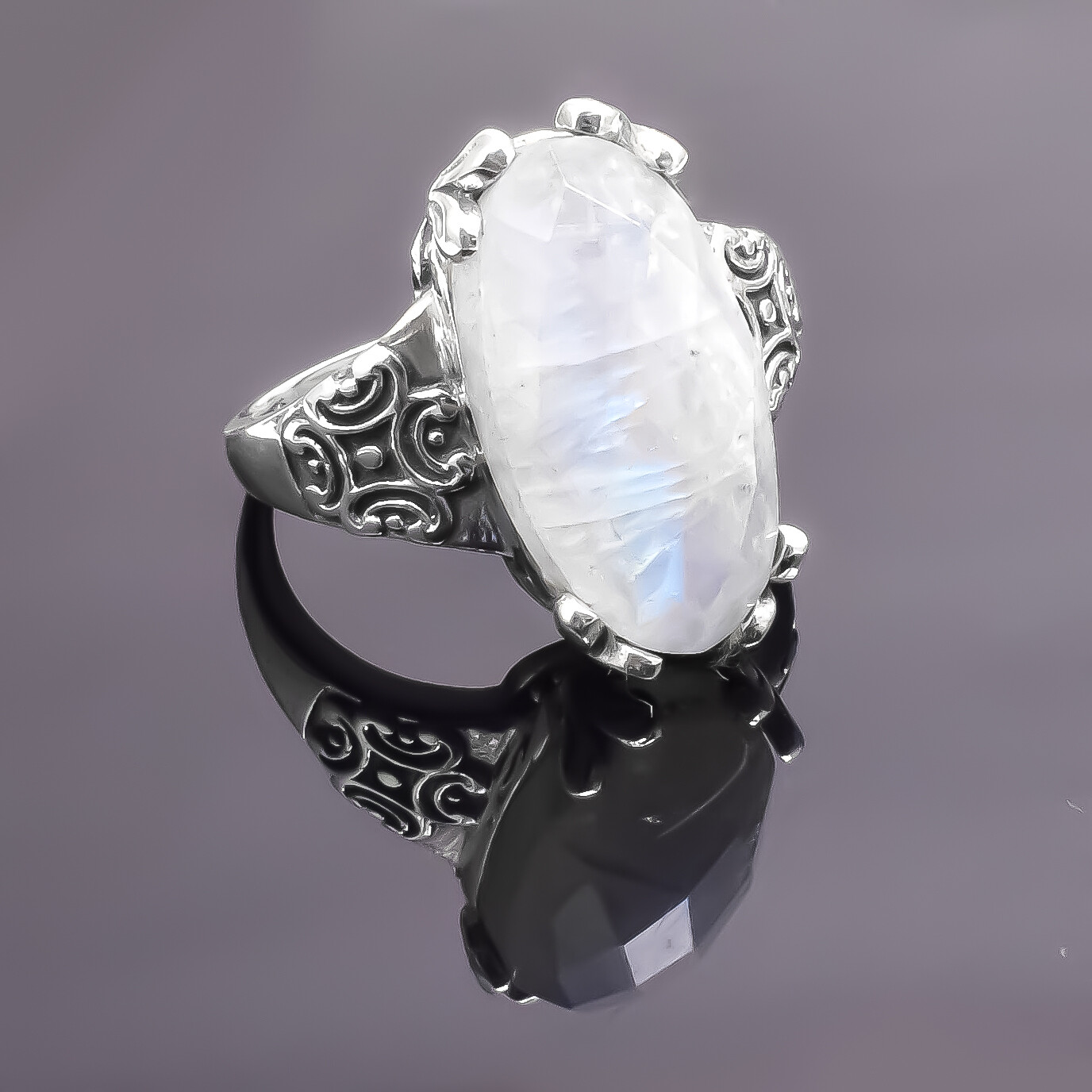Rainbow Moonstone Ring Solid 925 Sterling Silver Unique Gift Idea For Her Mom