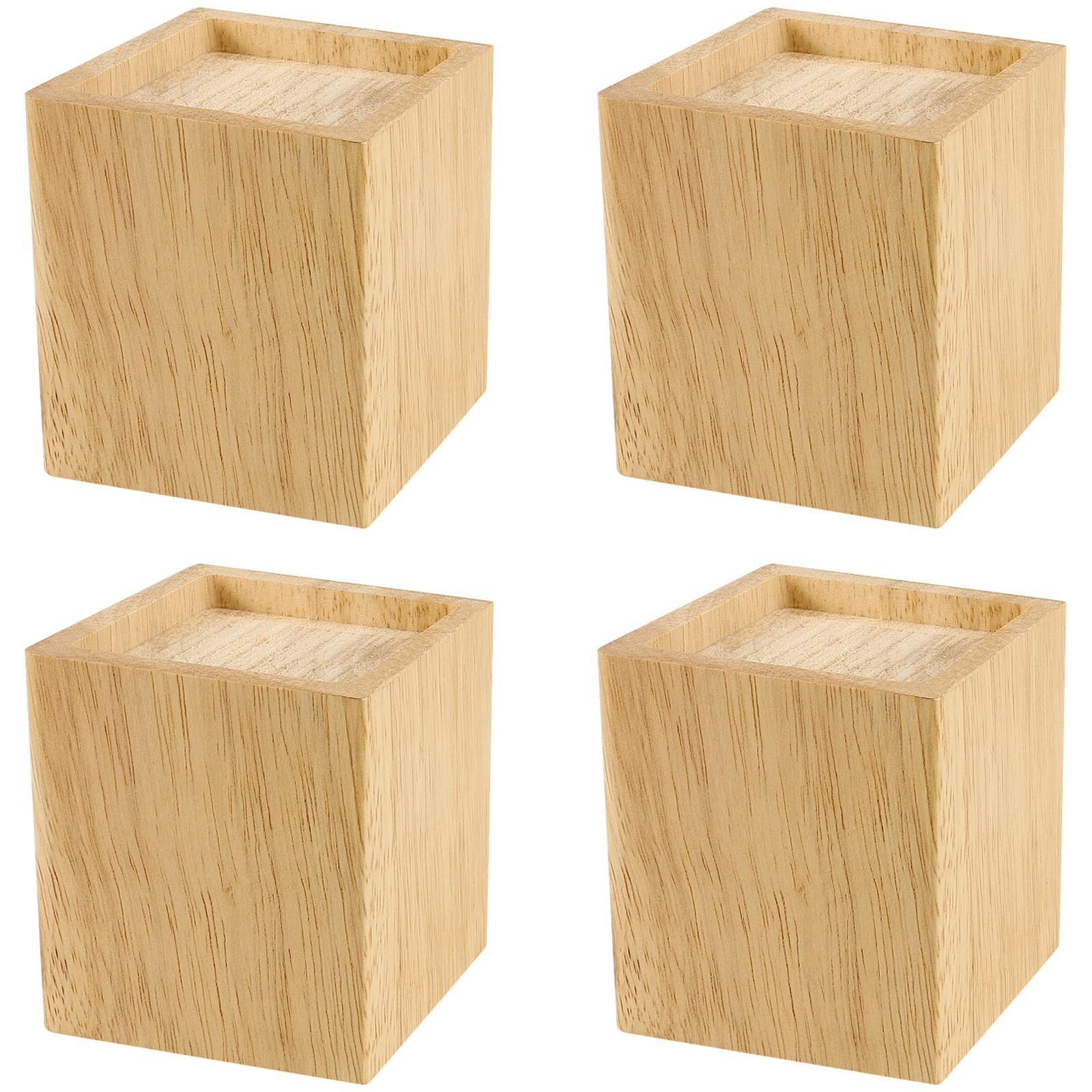 4 Pack 4 Inch Solid Wood Bed Risers, Natural Square Wood Furniture Lifters, W...
