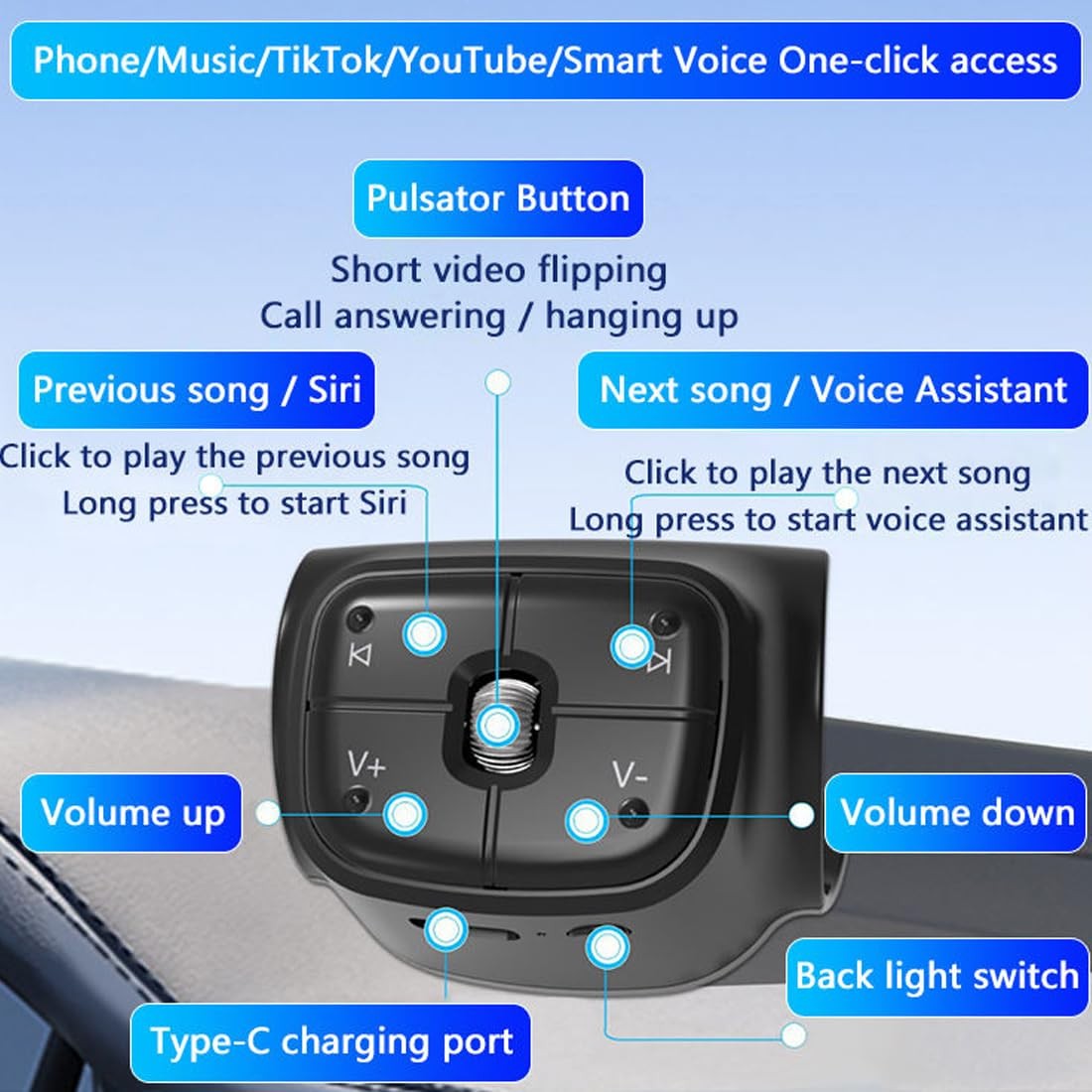 TitanAuto Bluetooth Media Remote TikTok Scrolling Car Steering Wheel Button