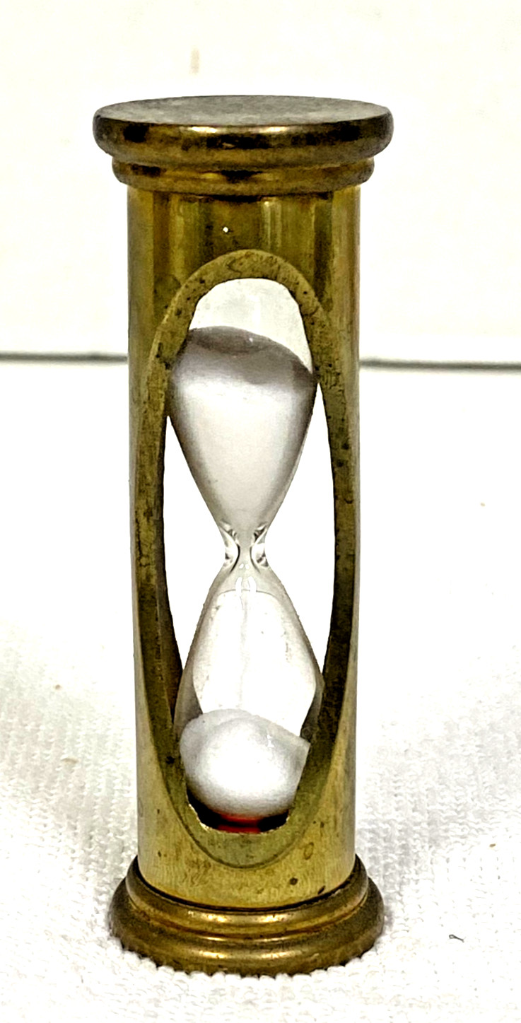 Vintage Brass Hourglass Shape Nautical Sand 2 Minute Timer 3 3/4" Tall