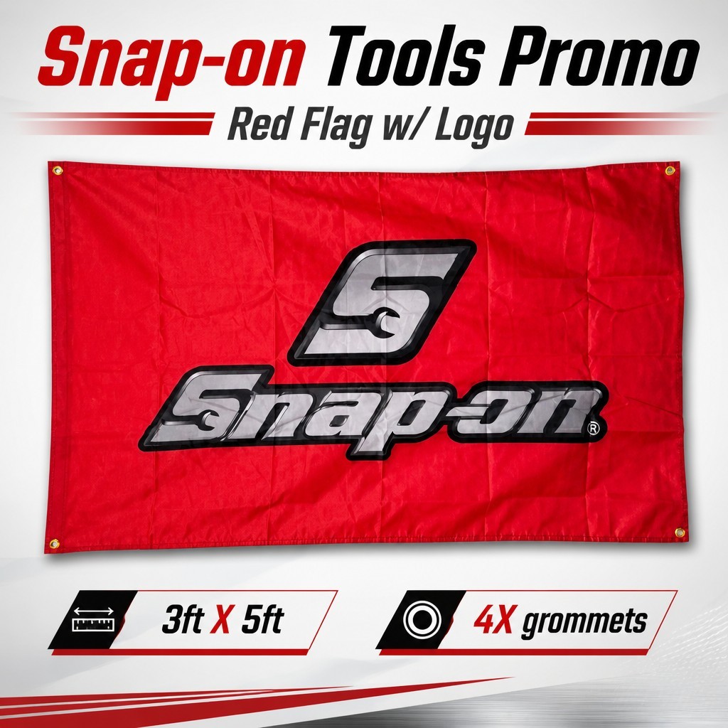 SNAP ON TOOLS Promo 3X5FT Room Shop Man Cave LOGO EMBLEM Red W/Silver 4 Grommets