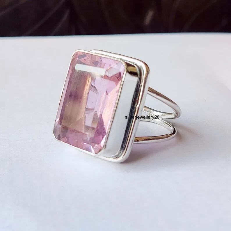 Rose Quartz Ring 925 Sterling Silver Band& Statement Ring Handmade Ring All Size