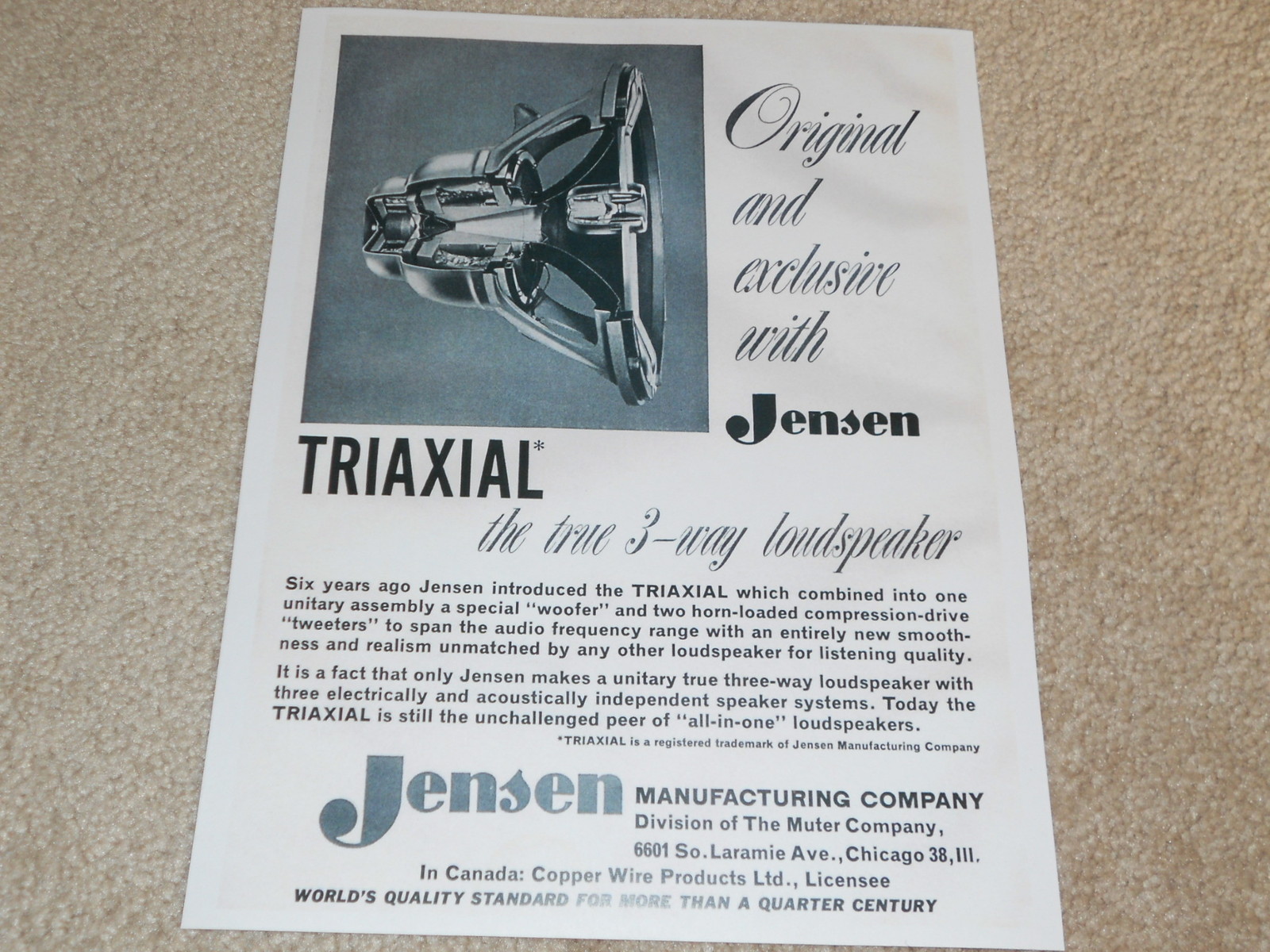 Jensen G-610 Triaxial Speaker Ad, 1956, 1 pg, Beautiful Rare Ad, FRAME IT!