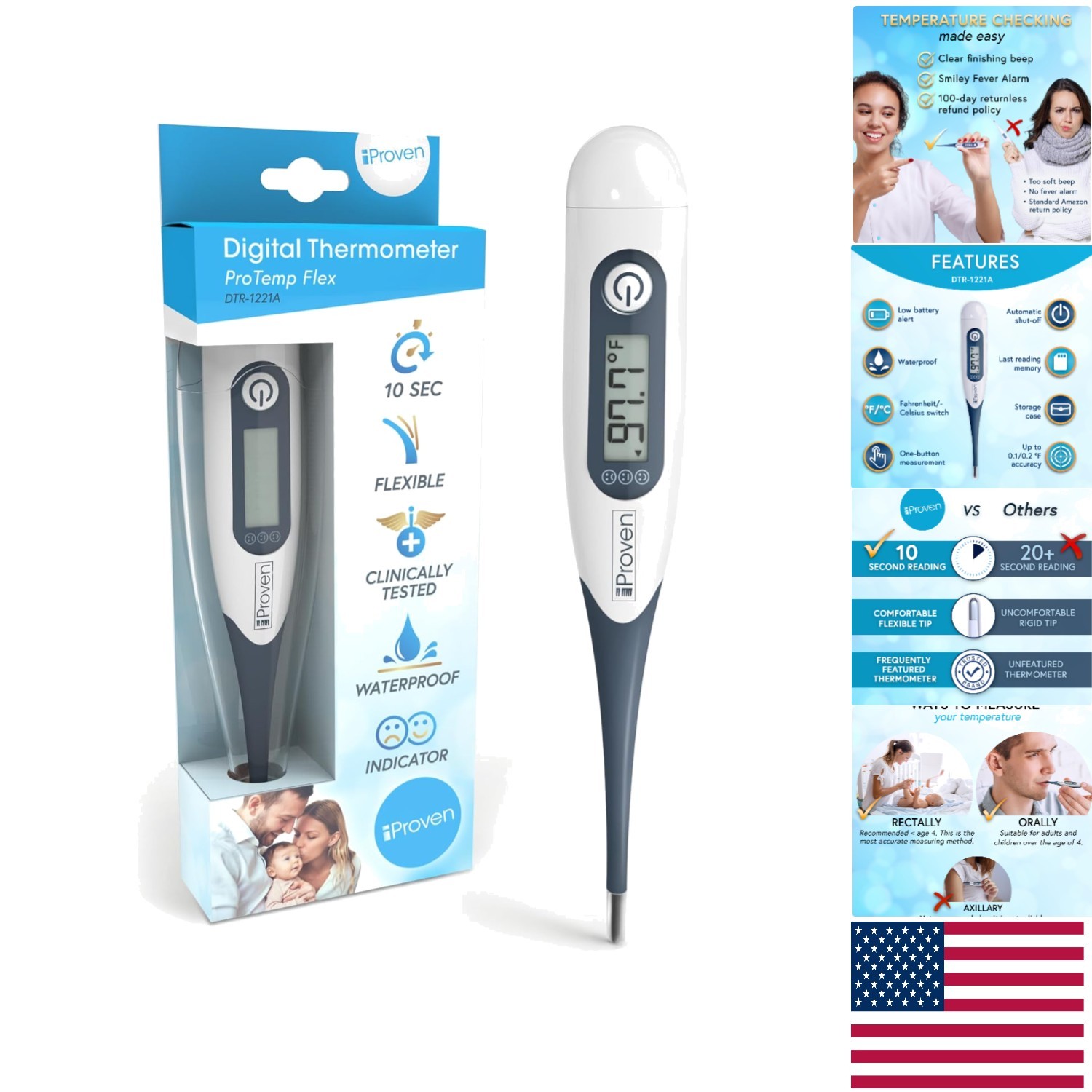 Portable Family Thermometer - iProven Digital, 10s Measurement & Hygienic Design