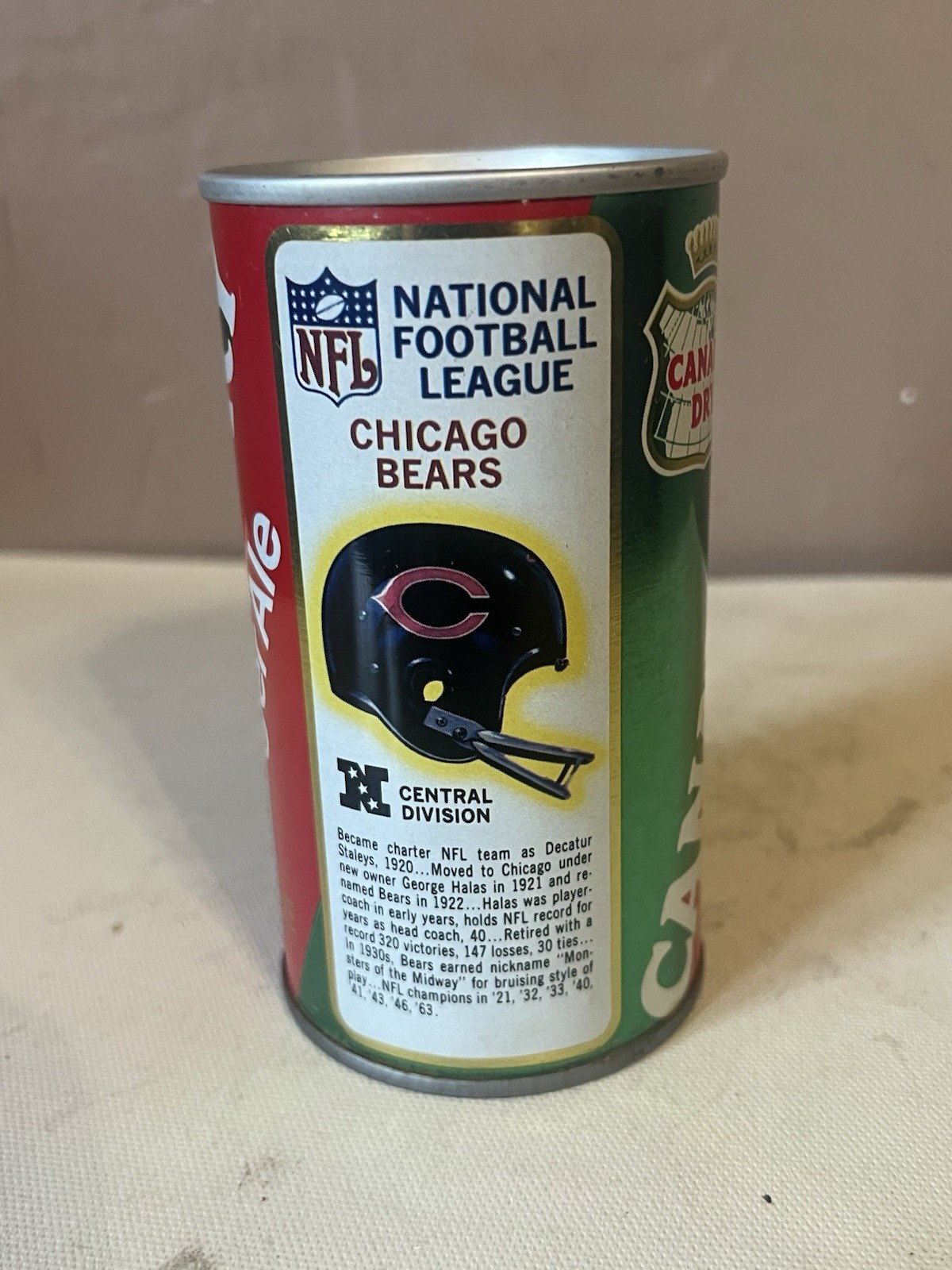 CHICAGO BEARS/Canada Dry Ginger Ale Straight Steel Soda Can