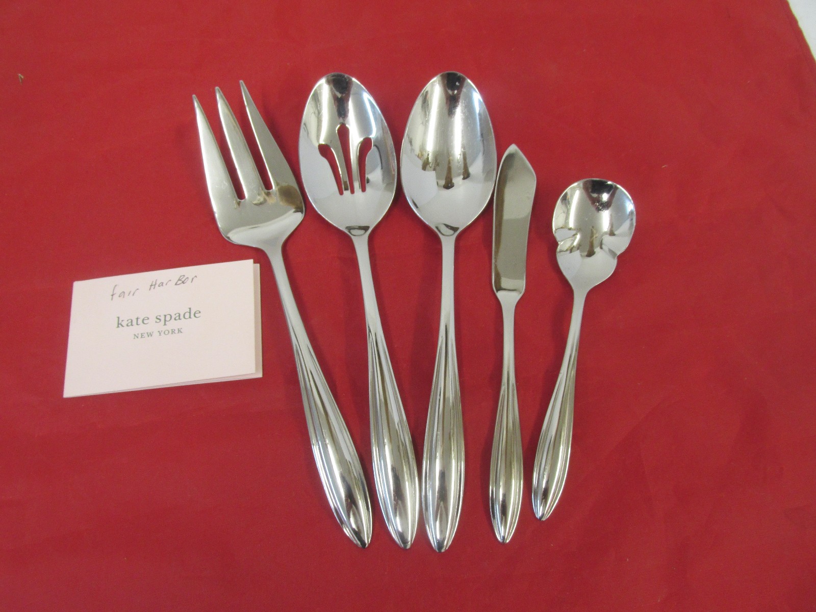 LENOX PATTERN FAIR HARBOR STAINLESS 5 PC SERVING HOSTESS SET