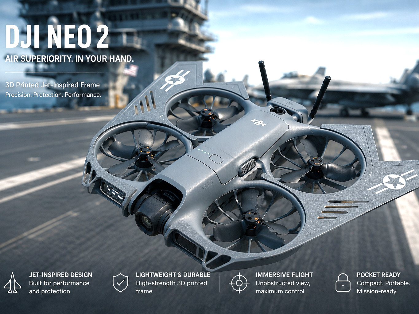 DJI NEO 2 Bomber Jet Wings Protection Frame | Lightweight Display & Protection