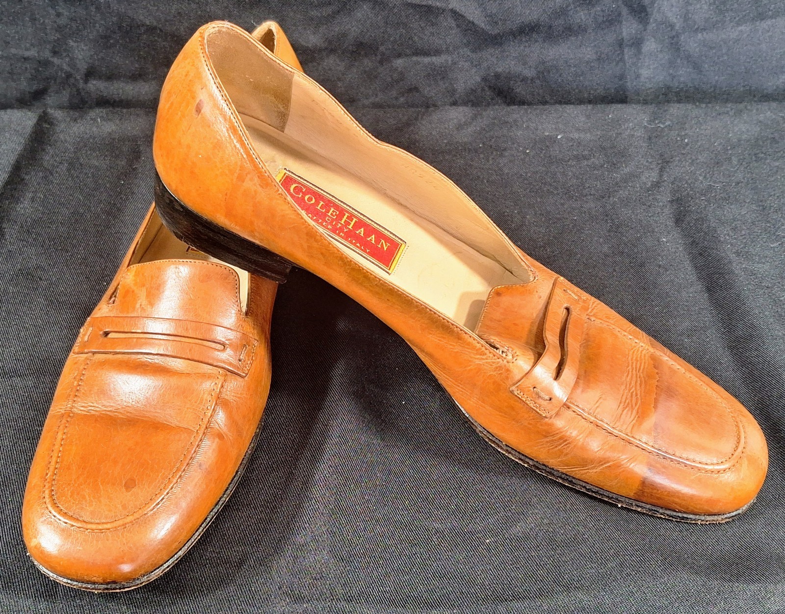 Vintage Cole Haan Leather Brown Slip On Low Heel Loafers Shoes Size 8.5 Italy