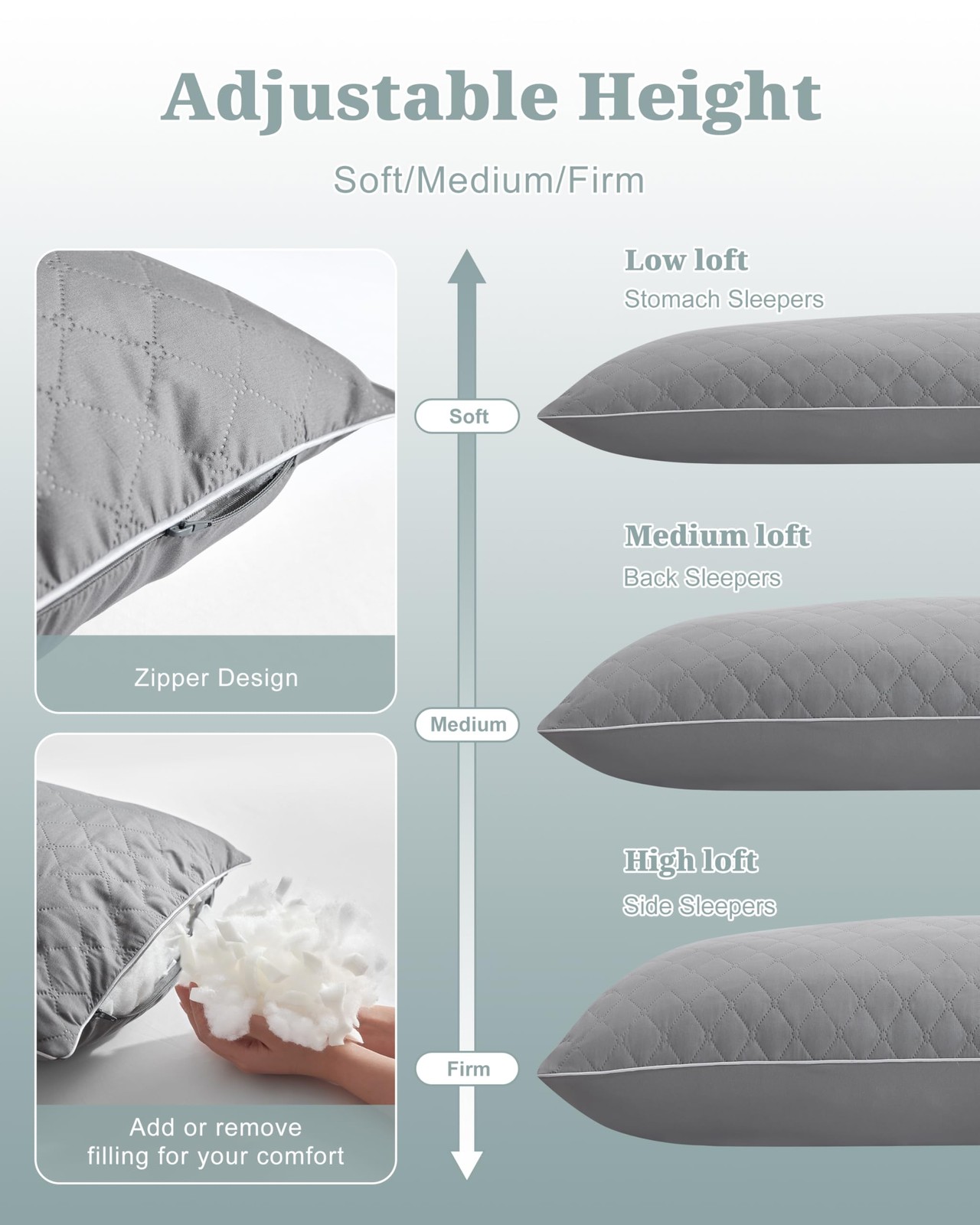 Long Body Pillow Shredded Memory Foam Adjustable Support For Side Sleepers Grey