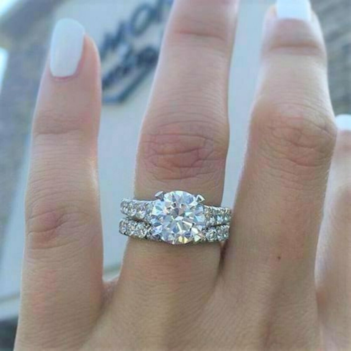 Round 2.90 Ct White Diamond Lab-Created Engagement Ring Set 925 Sterling Silver