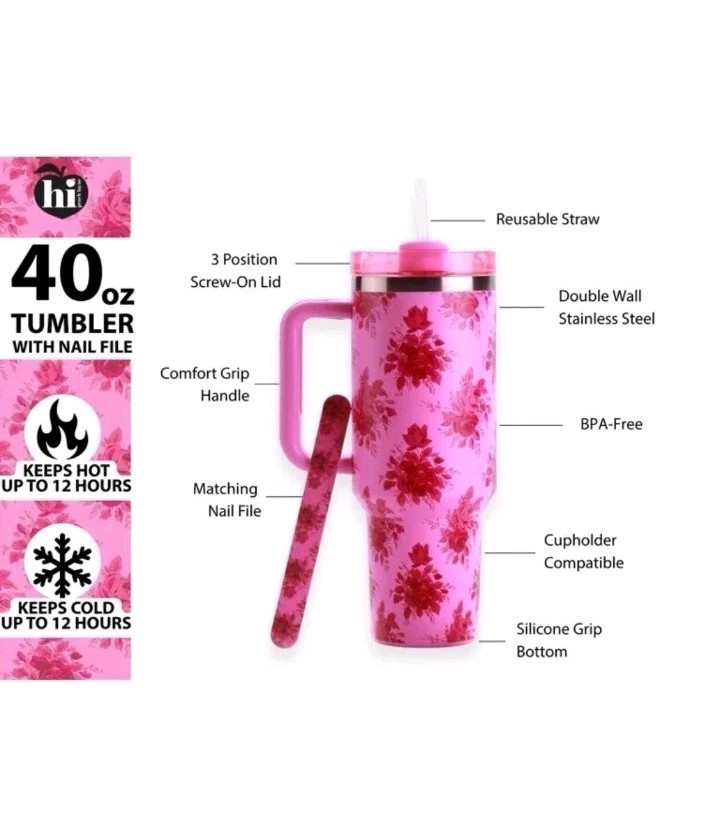 Hi Peach Layne 40 oz Pink Beauty Insulated Tumbler with Nail