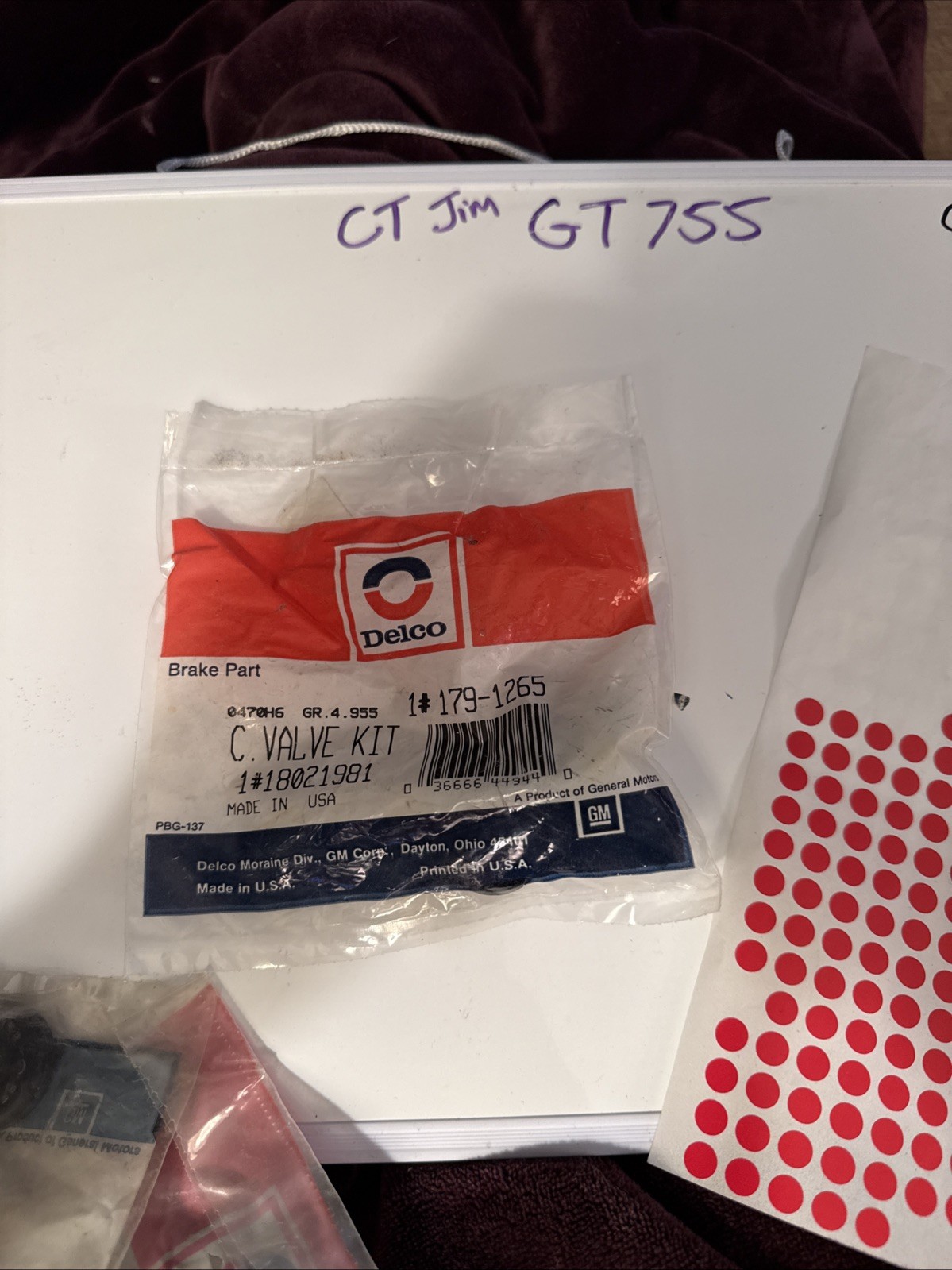 (1) 179-1265 NEW OEM DELCO GM BRAKE BOOSTER VACUUM CHECK VALVE KIT 18021981 Nos