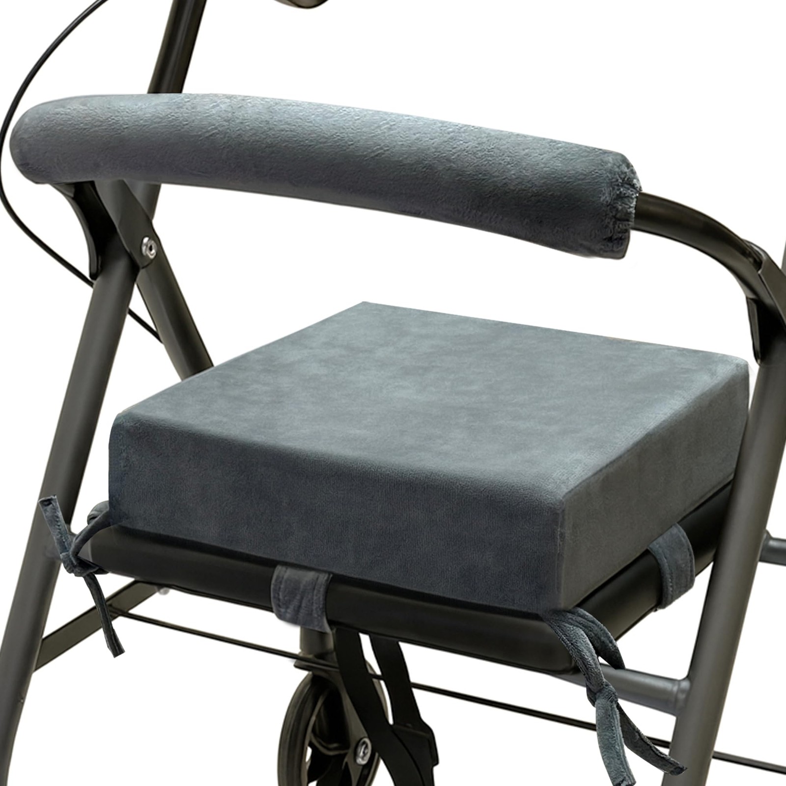 Walker Seat Cushion Backrest Pad Gray Crystal Velvet Memory Foam 12x12x3 In