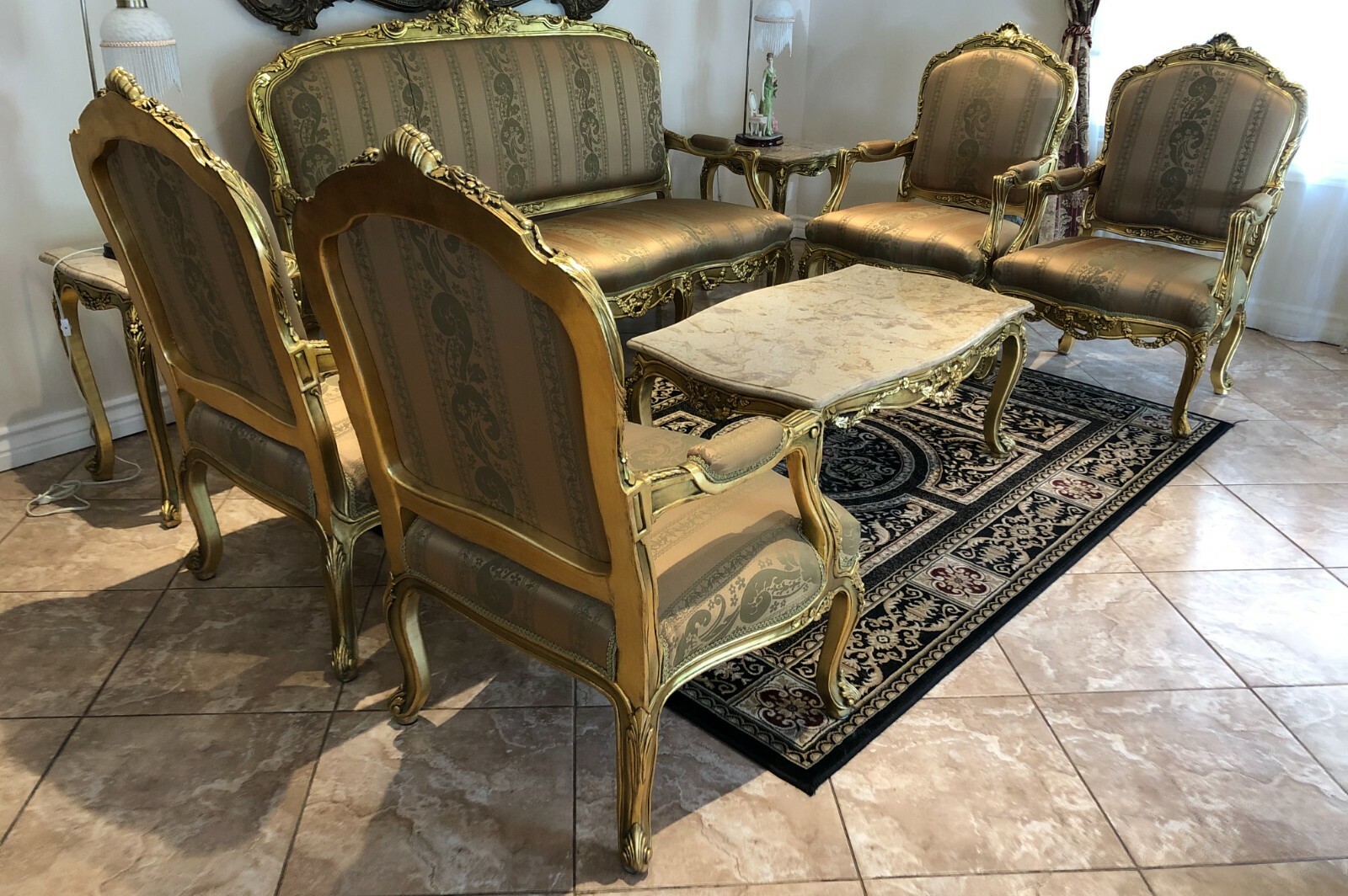Victorian Gold Sofa 5 piece set- 1 sofa & 4 Side Armchairs