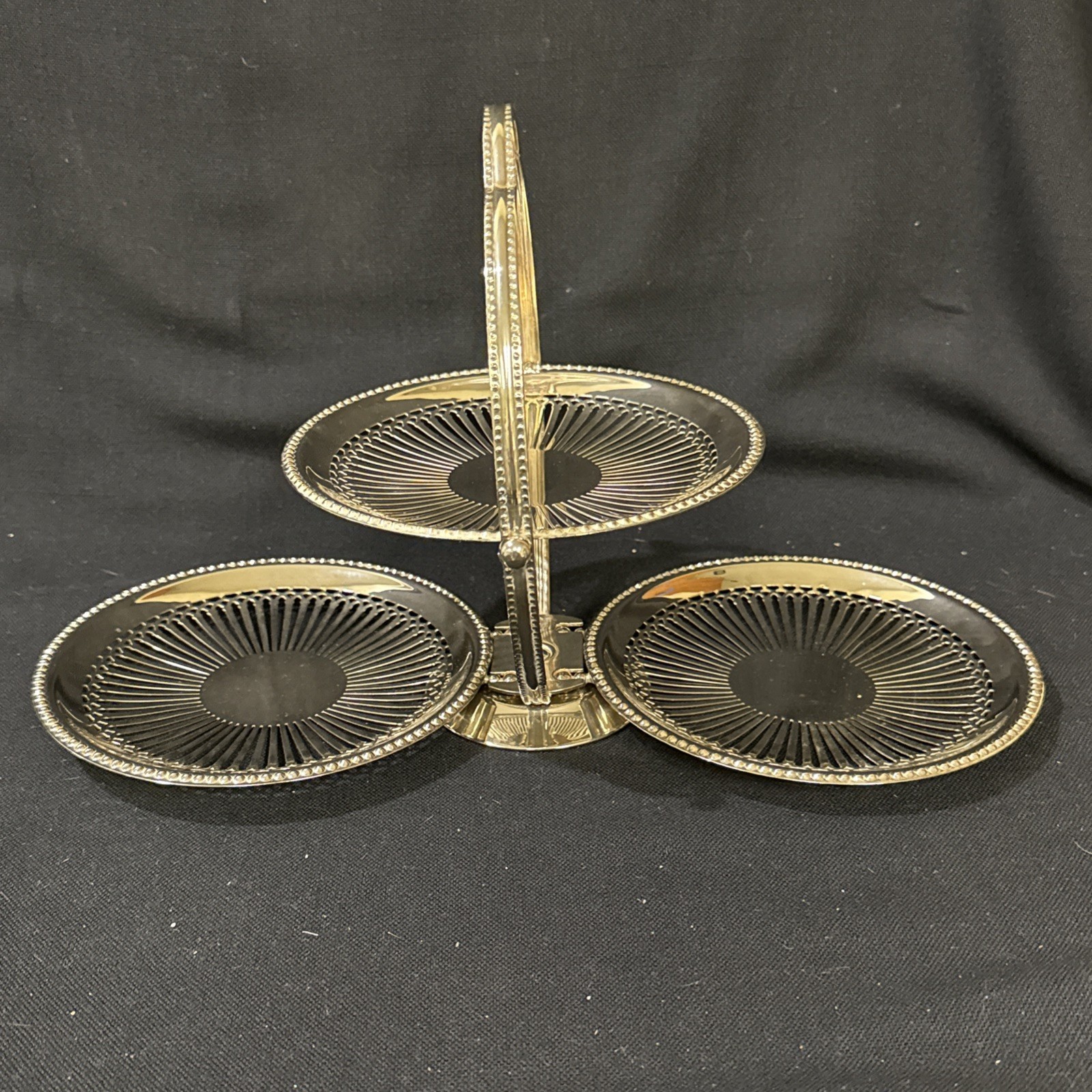 Vintage Folding Tiered Silverplate Dessert Stand Tray