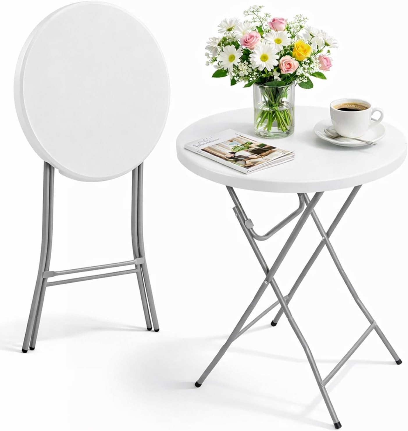 EconoHome Modern Foldable Bar Table – 40 Inch Tall Portable Bistro Pub Table