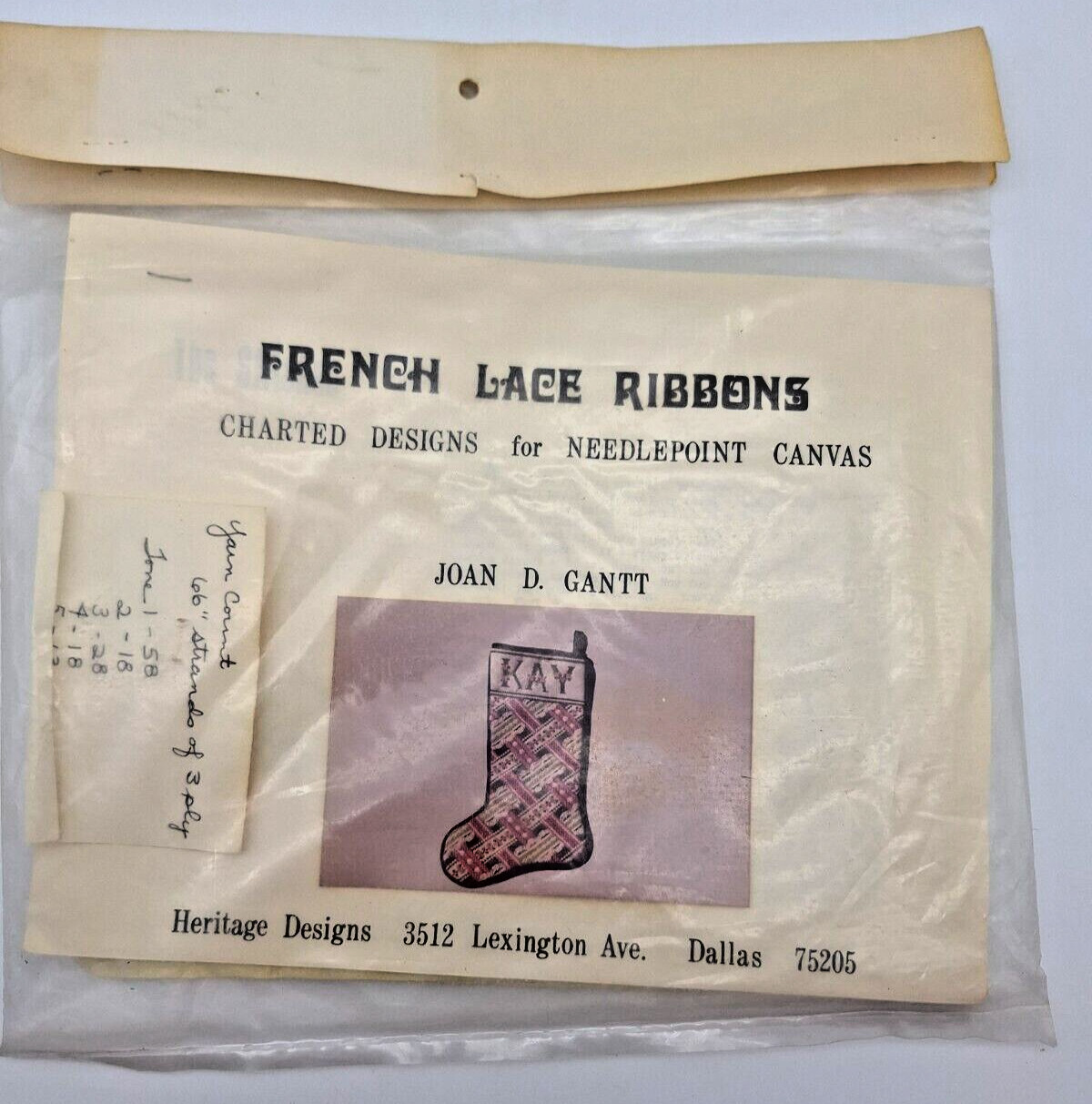 Joan Gantt French Lace Ribbon Stocking Embroidery Kit Heritage Designs NOS